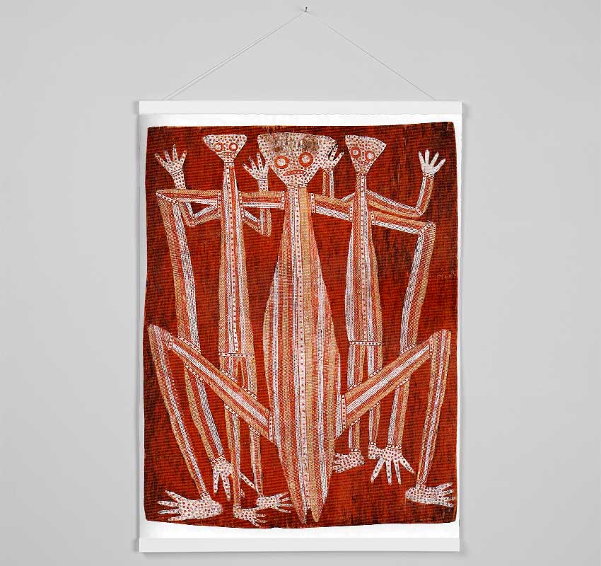 Aboriginal Kubarkku wooden poster hanger with magnetic fastening, showcasing a print in a stylish and modern design.