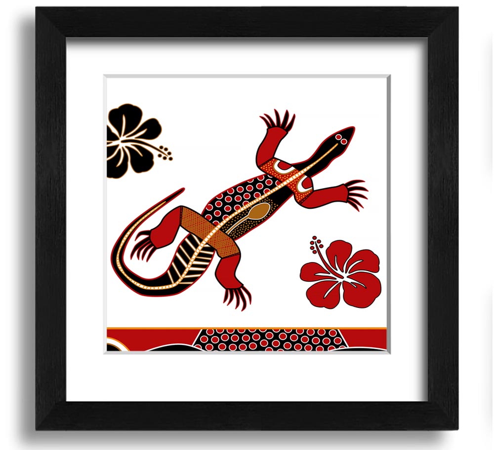 Aboriginal Lizard 1 Square Framed Print showcasing vibrant colors and intricate designs, ready to hang.