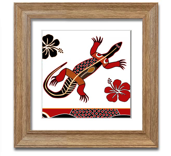 Aboriginal Lizard 1 Square Framed Print showcasing vibrant colors and intricate designs, ready to hang.