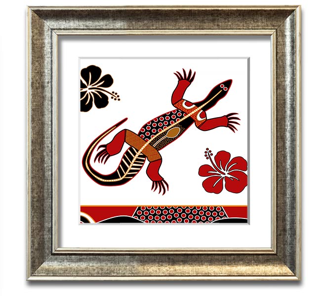 Aboriginal Lizard 1 Square Framed Print showcasing vibrant colors and intricate designs, ready to hang.