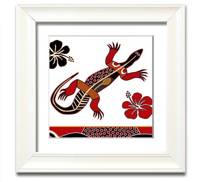 Aboriginal Lizard 1 Square Framed Print showcasing vibrant colors and intricate designs, ready to hang.