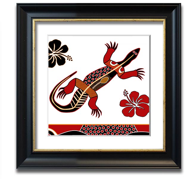 Aboriginal Lizard 1 Square Framed Print showcasing vibrant colors and intricate designs, ready to hang.