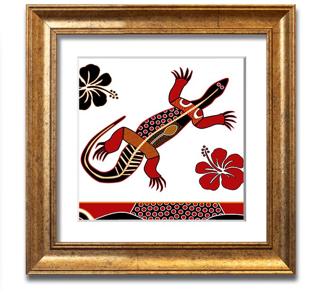 Aboriginal Lizard 1 Square Framed Print showcasing vibrant colors and intricate designs, ready to hang.