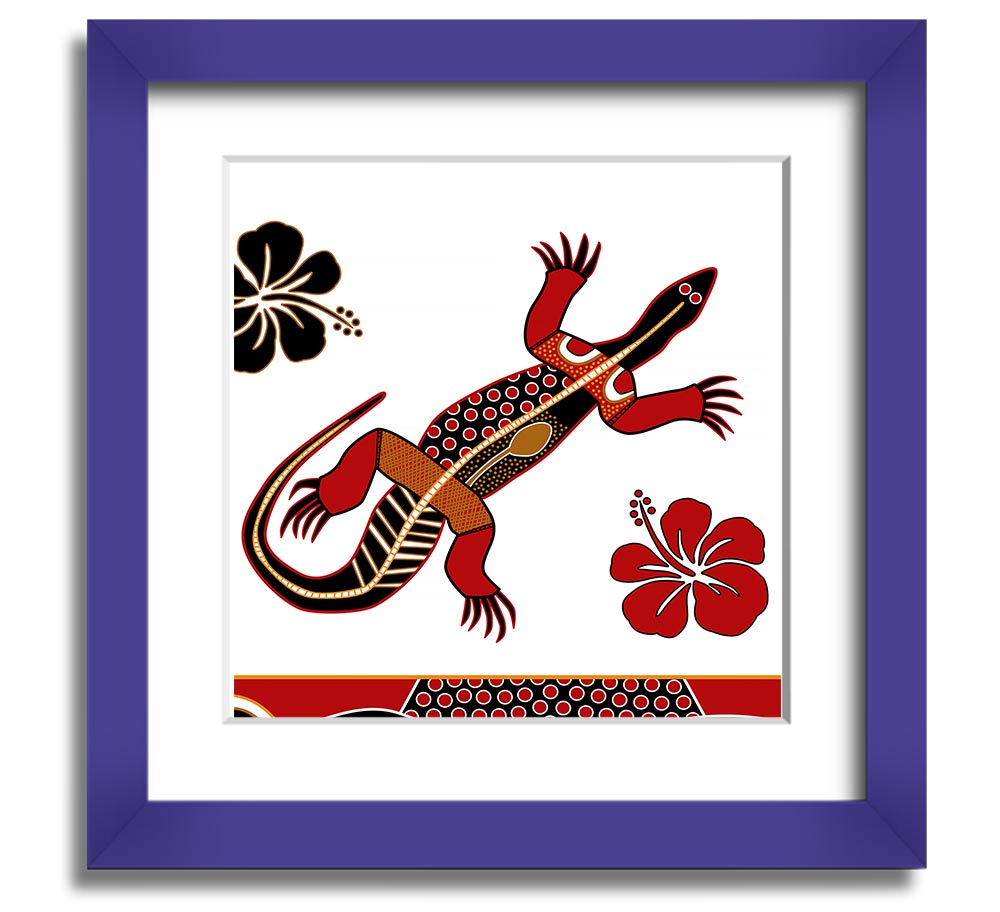 Aboriginal Lizard 1 Square Framed Print showcasing vibrant colors and intricate designs, ready to hang.