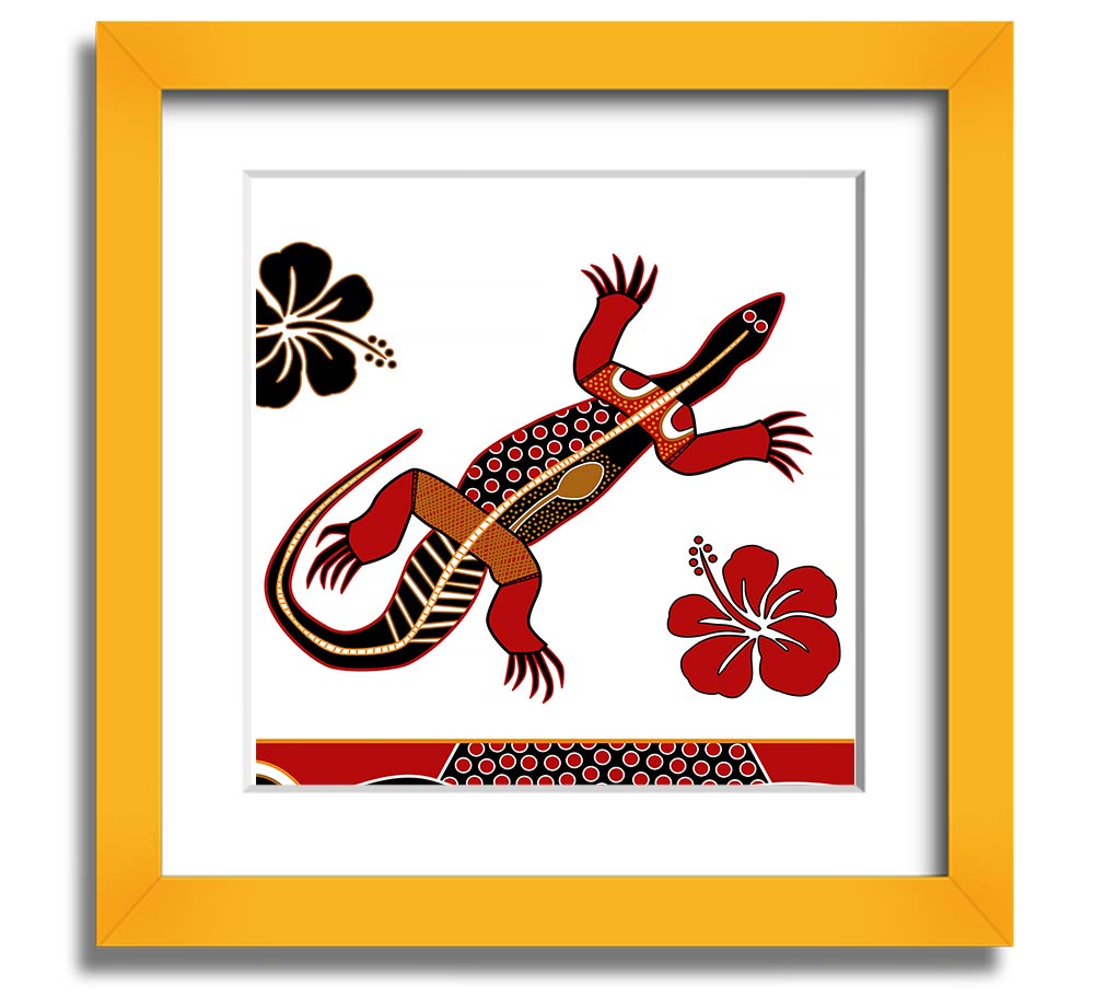 Aboriginal Lizard 1 Square Framed Print showcasing vibrant colors and intricate designs, ready to hang.