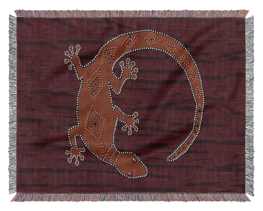 Aboriginal Lizard 2 throw blanket made from 100% cotton, featuring a thermal weave design in vibrant colors and intricate patterns.