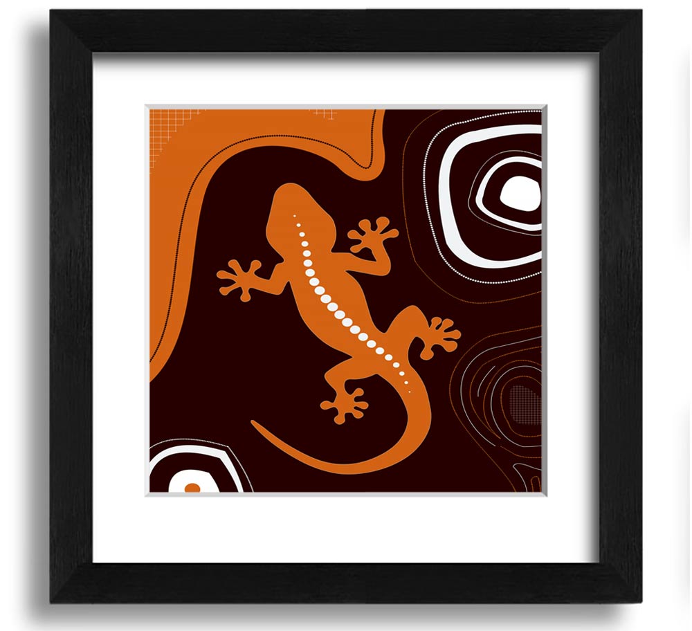 Aboriginal Lizard 3 Square Framed Print showcasing intricate designs in a stylish frame.