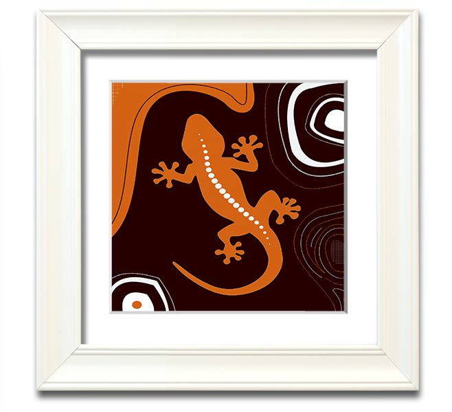 Aboriginal Lizard 3 Square Framed Print showcasing intricate designs in a stylish frame.