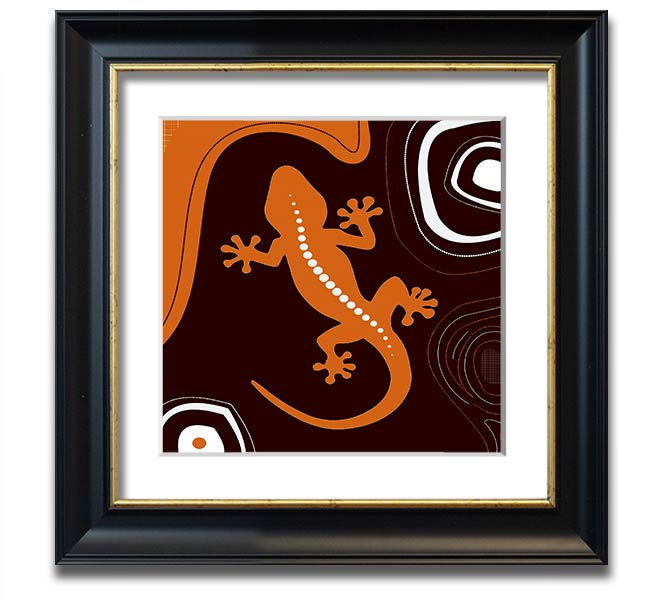 Aboriginal Lizard 3 Square Framed Print showcasing intricate designs in a stylish frame.