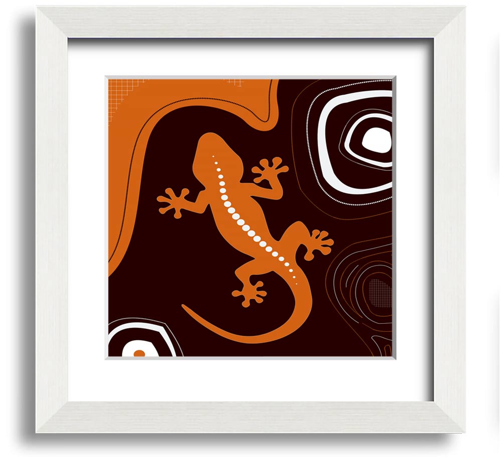 Aboriginal Lizard 3 Square Framed Print showcasing intricate designs in a stylish frame.