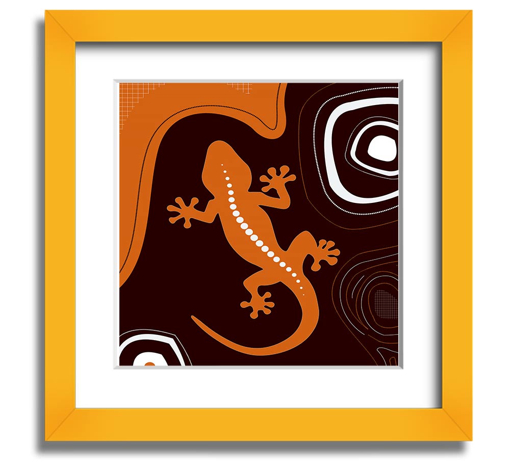 Aboriginal Lizard 3 Square Framed Print showcasing intricate designs in a stylish frame.