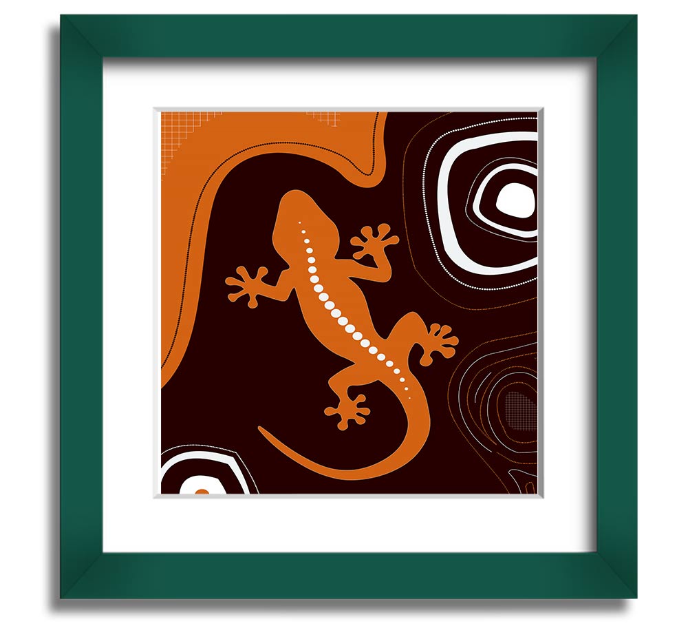 Aboriginal Lizard 3 Square Framed Print showcasing intricate designs in a stylish frame.