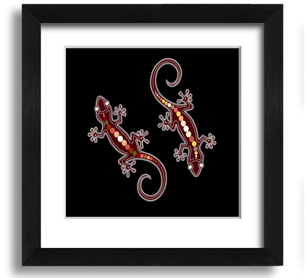 Aboriginal Lizard 4 Square Framed Print showcasing vibrant colors and intricate details, ready to hang.