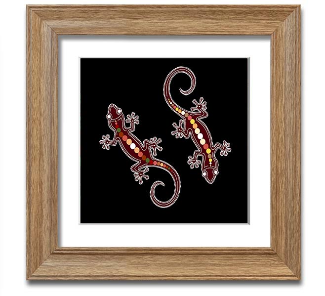 Aboriginal Lizard 4 Square Framed Print showcasing vibrant colors and intricate details, ready to hang.