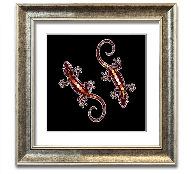 Aboriginal Lizard 4 Square Framed Print showcasing vibrant colors and intricate details, ready to hang.