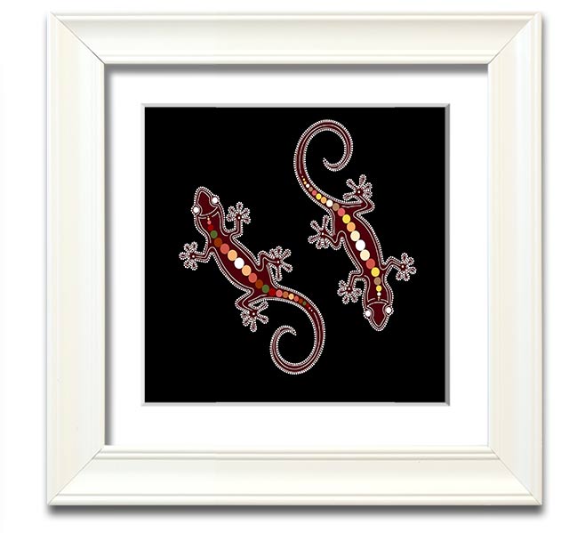 Aboriginal Lizard 4 Square Framed Print showcasing vibrant colors and intricate details, ready to hang.