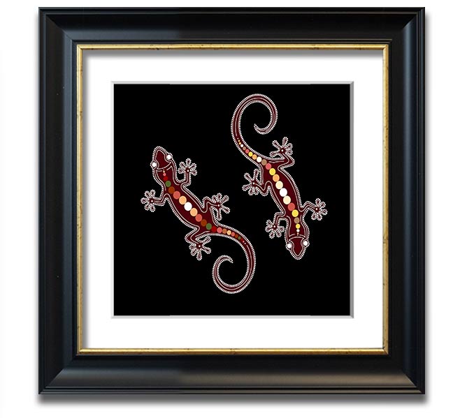 Aboriginal Lizard 4 Square Framed Print showcasing vibrant colors and intricate details, ready to hang.