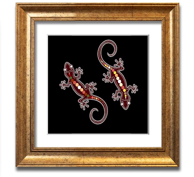 Aboriginal Lizard 4 Square Framed Print showcasing vibrant colors and intricate details, ready to hang.