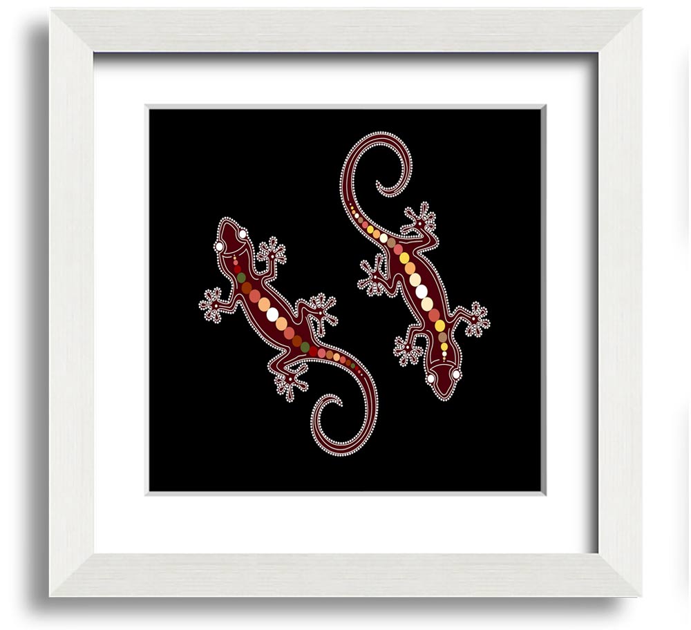 Aboriginal Lizard 4 Square Framed Print showcasing vibrant colors and intricate details, ready to hang.