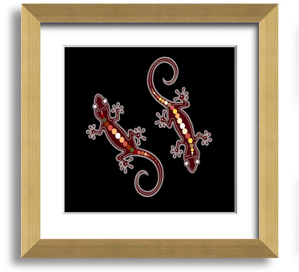 Aboriginal Lizard 4 Square Framed Print showcasing vibrant colors and intricate details, ready to hang.