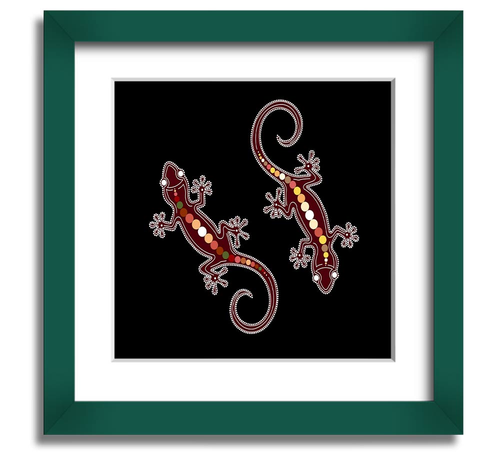 Aboriginal Lizard 4 Square Framed Print showcasing vibrant colors and intricate details, ready to hang.