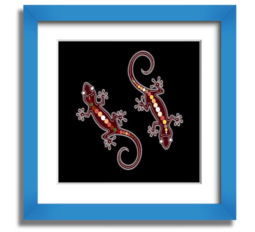 Aboriginal Lizard 4 Square Framed Print showcasing vibrant colors and intricate details, ready to hang.