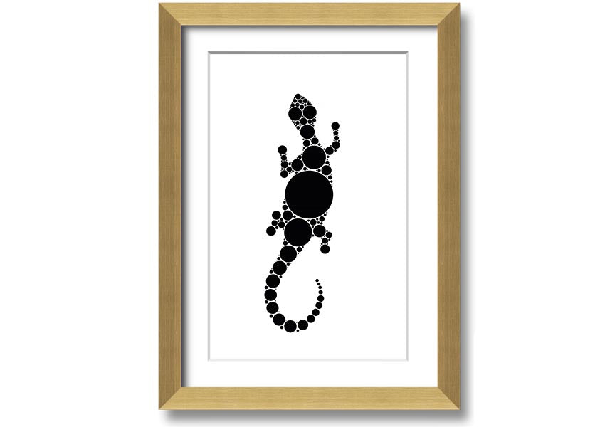 Framed Aboriginal Lizard 5 print showcasing vibrant colors and intricate designs, ready to hang.