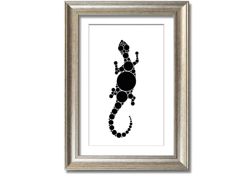 Framed Aboriginal Lizard 5 print showcasing vibrant colors and intricate designs, ready to hang.