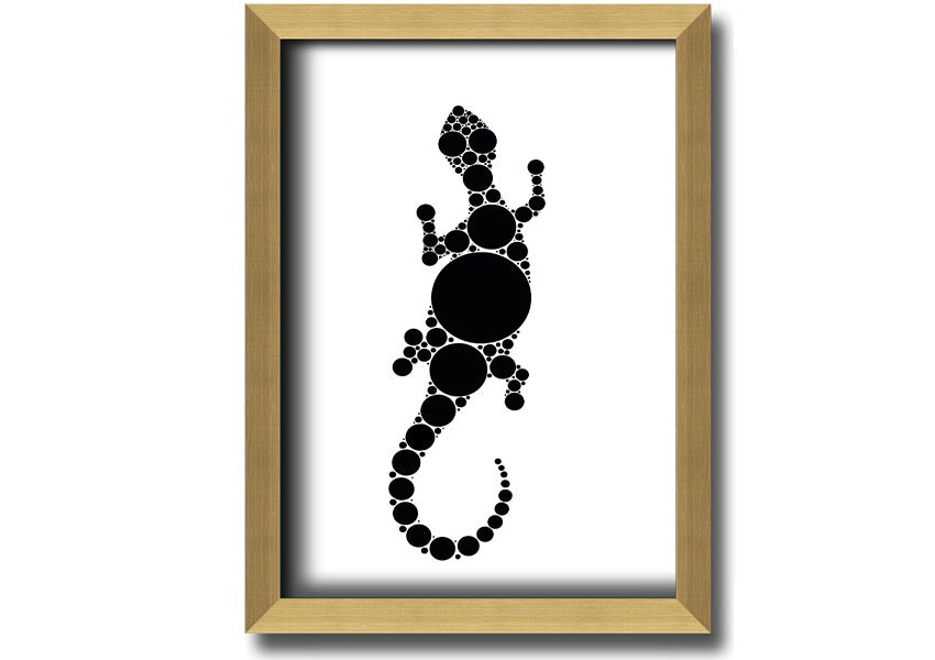 Framed Aboriginal Lizard 5 print showcasing vibrant colors and intricate designs, ready to hang.