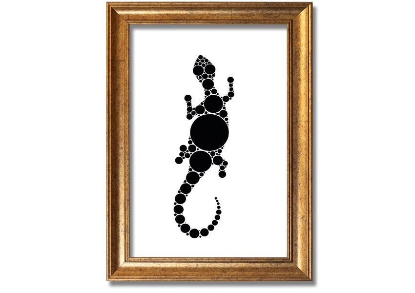 Framed Aboriginal Lizard 5 print showcasing vibrant colors and intricate designs, ready to hang.