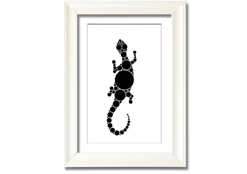 Framed Aboriginal Lizard 5 print showcasing vibrant colors and intricate designs, ready to hang.