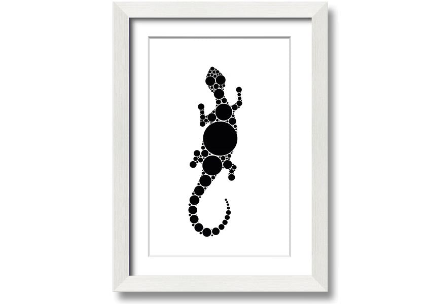 Framed Aboriginal Lizard 5 print showcasing vibrant colors and intricate designs, ready to hang.