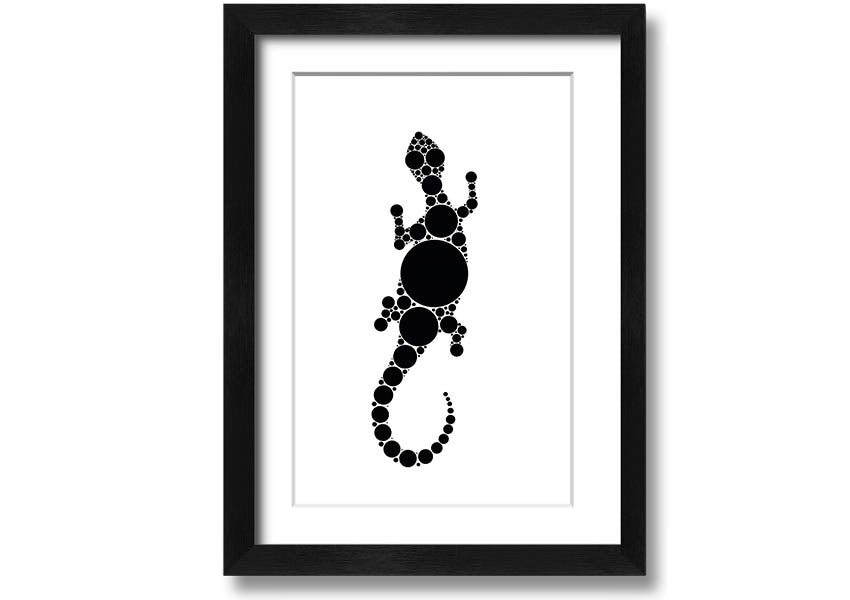 Framed Aboriginal Lizard 5 print showcasing vibrant colors and intricate designs, ready to hang.