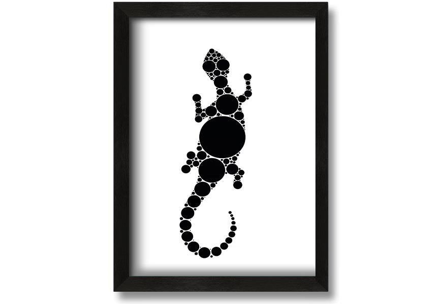 Framed Aboriginal Lizard 5 print showcasing vibrant colors and intricate designs, ready to hang.