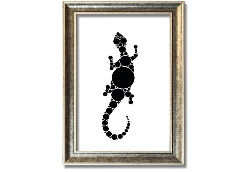 Framed Aboriginal Lizard 5 print showcasing vibrant colors and intricate designs, ready to hang.