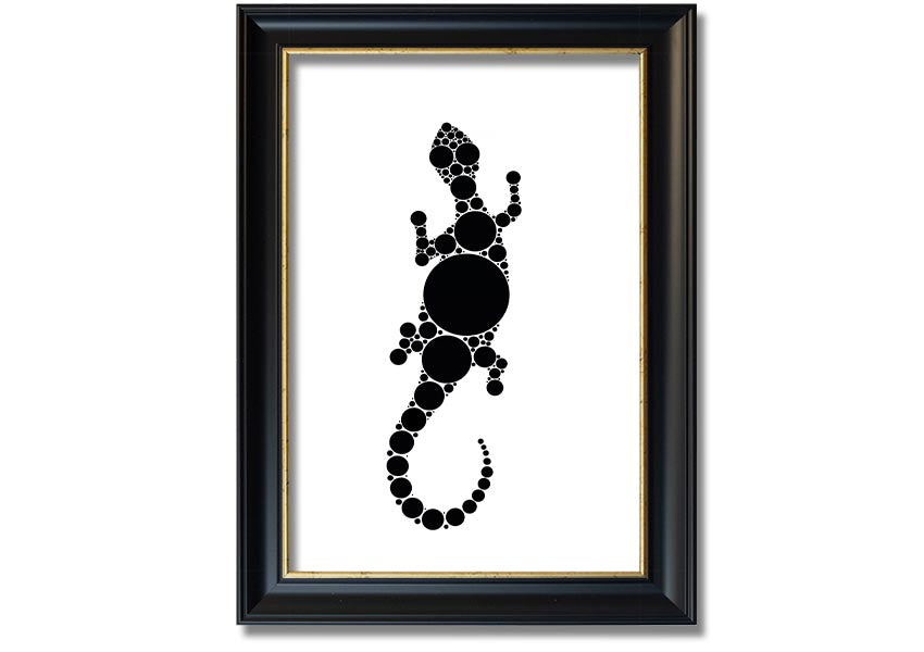 Framed Aboriginal Lizard 5 print showcasing vibrant colors and intricate designs, ready to hang.