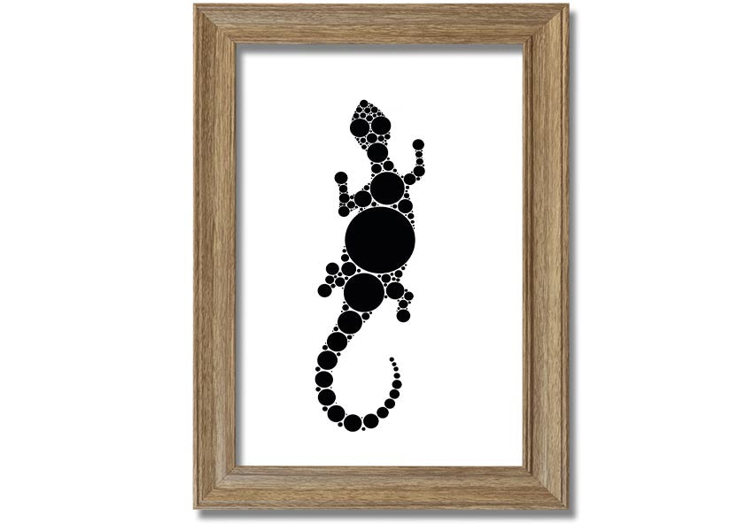 Framed Aboriginal Lizard 5 print showcasing vibrant colors and intricate designs, ready to hang.