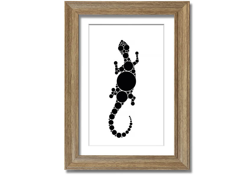 Framed Aboriginal Lizard 5 print showcasing vibrant colors and intricate designs, ready to hang.