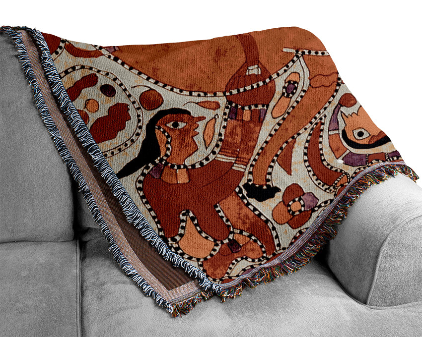 A beautifully designed Aboriginal Madhubani throw blanket made from 100% cotton, featuring intricate patterns and vibrant colors, perfect for home decor.