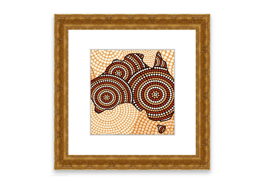 Framed Aboriginal Map Cornwall print showcasing intricate designs and vibrant colors, ready to hang.