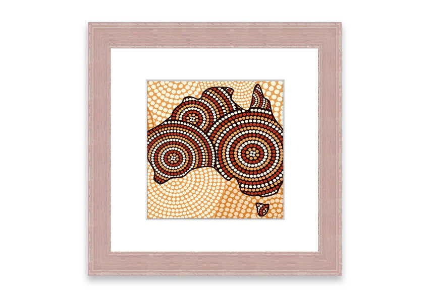 Framed Aboriginal Map Cornwall print showcasing intricate designs and vibrant colors, ready to hang.