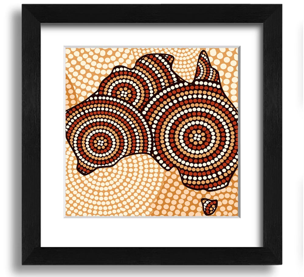 A beautifully framed Aboriginal Map print showcasing intricate designs, available in various frame colours.