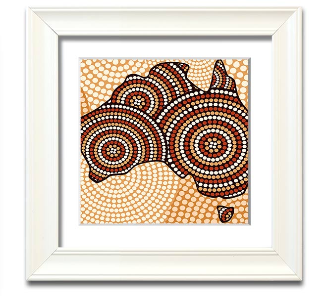 A beautifully framed Aboriginal Map print showcasing intricate designs, available in various frame colours.