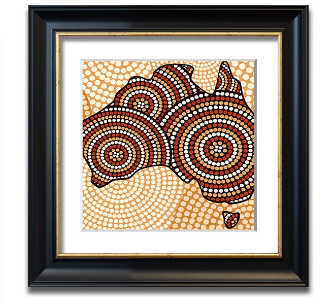 A beautifully framed Aboriginal Map print showcasing intricate designs, available in various frame colours.