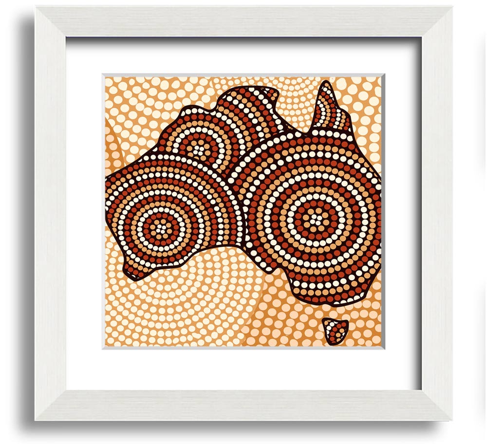 A beautifully framed Aboriginal Map print showcasing intricate designs, available in various frame colours.