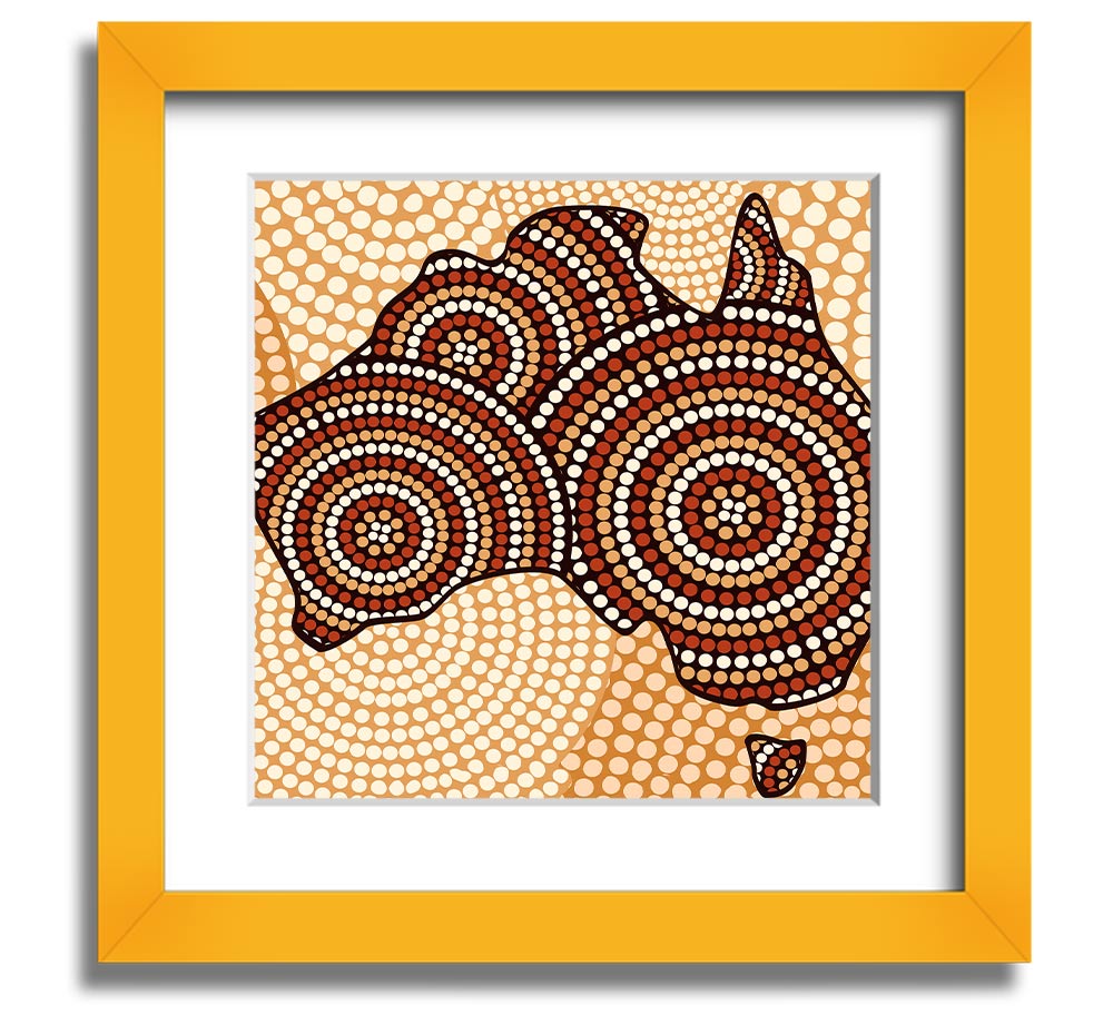 A beautifully framed Aboriginal Map print showcasing intricate designs, available in various frame colours.