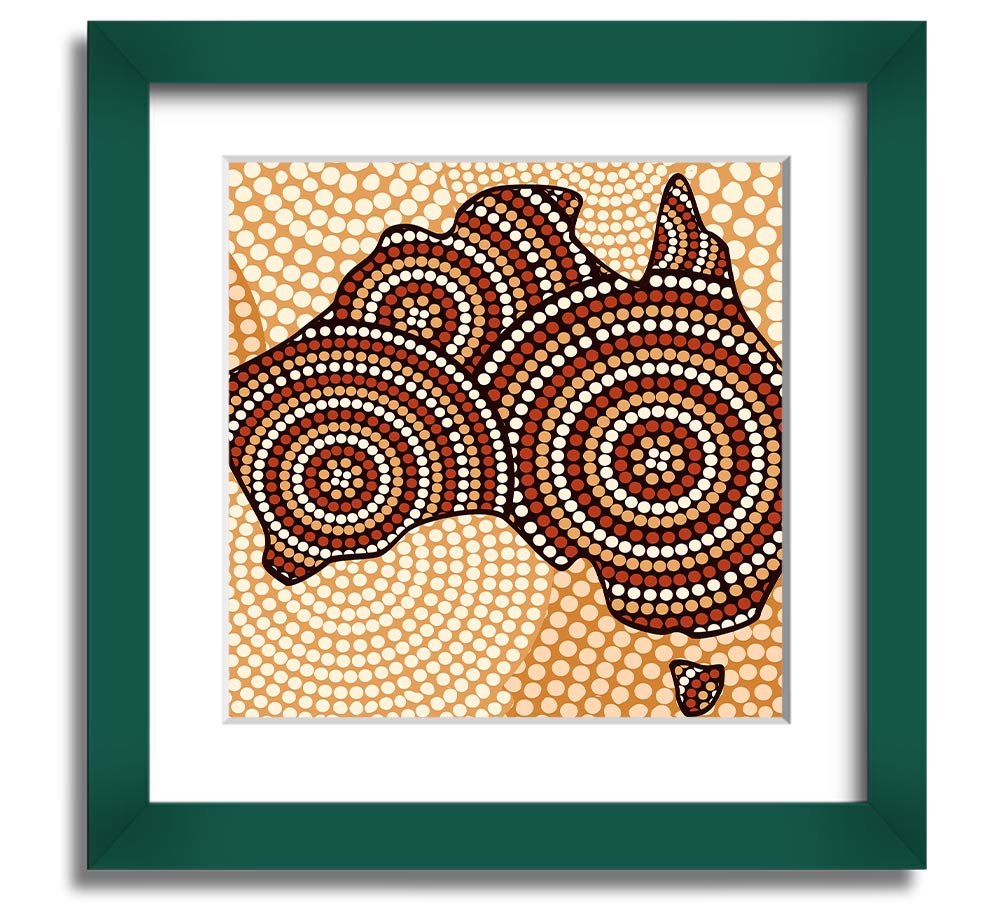 A beautifully framed Aboriginal Map print showcasing intricate designs, available in various frame colours.