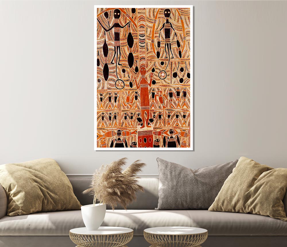 Aboriginal Marika Mathaman poster on high-quality canvas, showcasing vibrant colors and intricate designs.