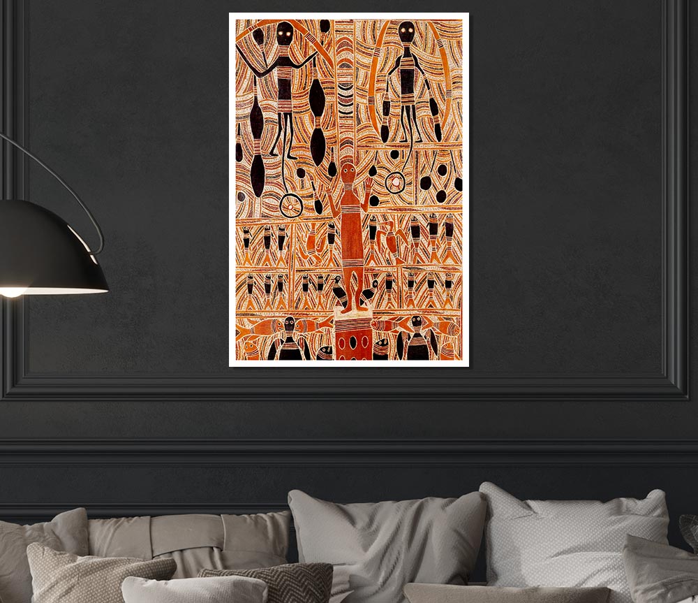 Aboriginal Marika Mathaman poster on high-quality canvas, showcasing vibrant colors and intricate designs.