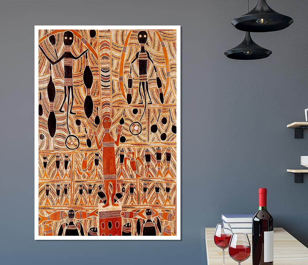 Aboriginal Marika Mathaman poster on high-quality canvas, showcasing vibrant colors and intricate designs.